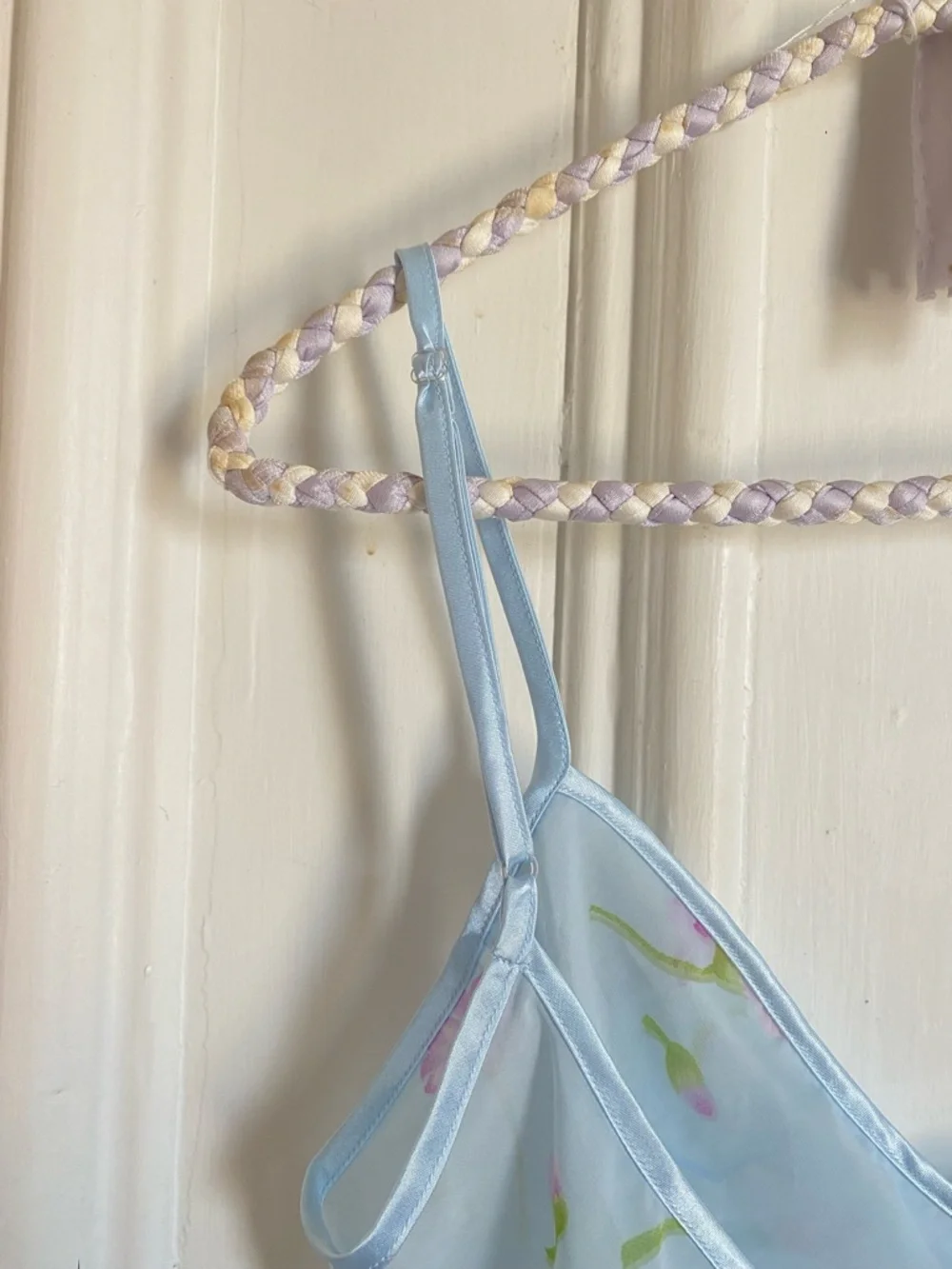 Y2k Vintage Sheer Light Blue Floral Open Front Slip Top with Tie Bow Detail - Picture 7 of 8